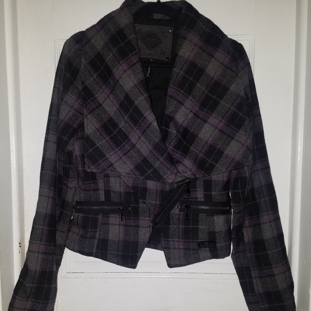 Cropped black and purple coat
